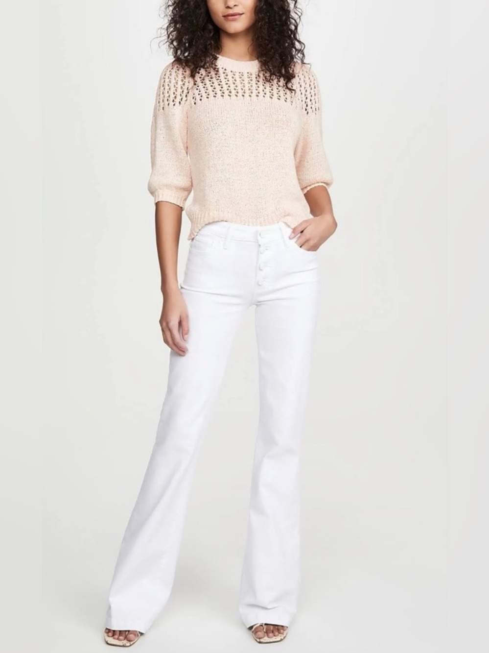 Paige Genevieve white exposed button fly flared jeans size 28